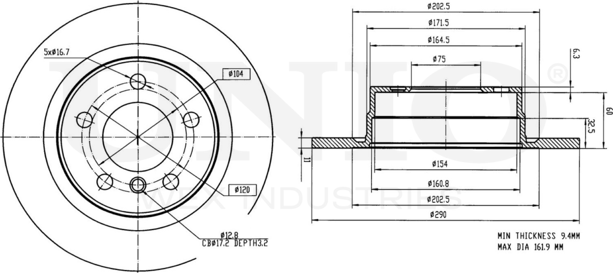 Диск тормозной (Unio). Артикул BRD-20508