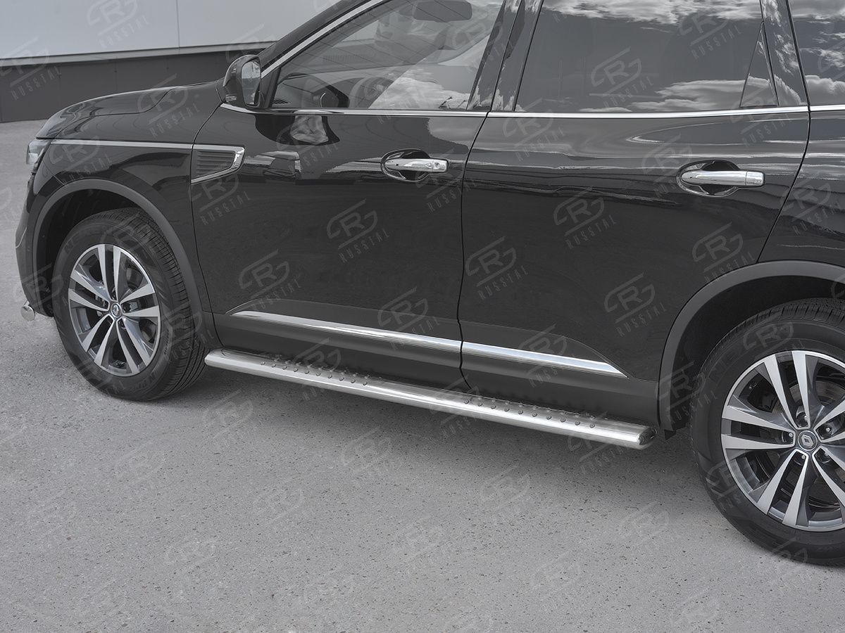 Защита порогов RusStal труба 120х60 овал с проступью для Renault Koleos II 2016-2026. Артикул RKO-002973