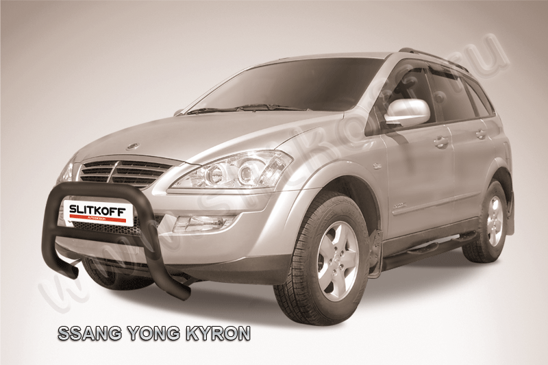 Кенгурятник Slitkoff низкий d76 для SsangYong Kyron 2005-2015 Черный. Артикул SYK002B