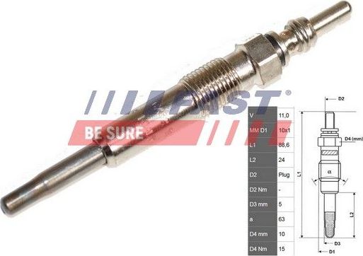 Свеча накаливания| дв. 1.9DCI \RENAULT Master 98> Fast. Артикул FT82726