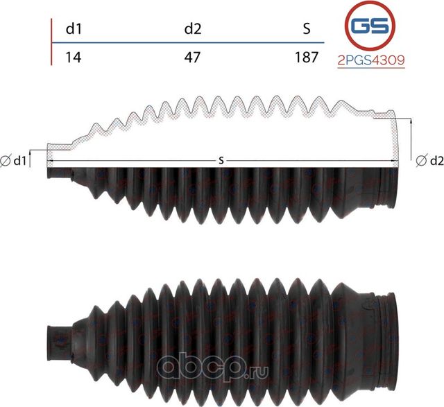 Пыльник рулевой рейки размер  14x47x187 (GS). Артикул 2PGS4309