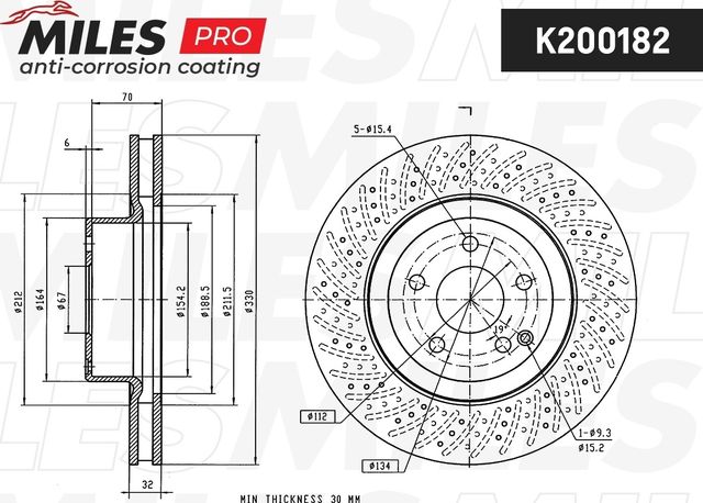 Тормозной диск Miles для Mercedes-Benz S-Класс IV (W220) 1998-2006. Артикул K200182