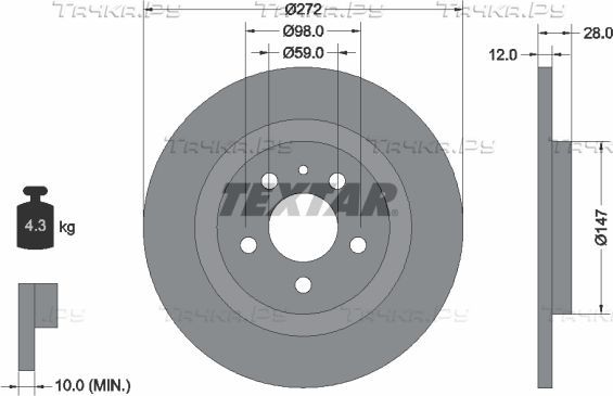 Тормозной диск Textar Pro задний для Peugeot 807 I 2002-2014. Артикул 92118203