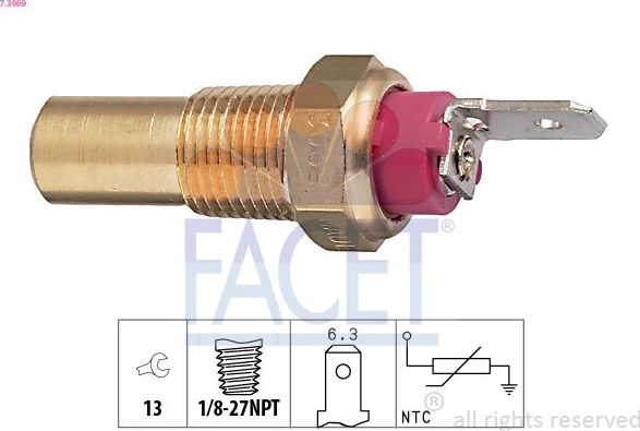 Датчик температуры охлаждающей жидкости Facet Made in Italy - OE Equivalent. Артикул 7.3069