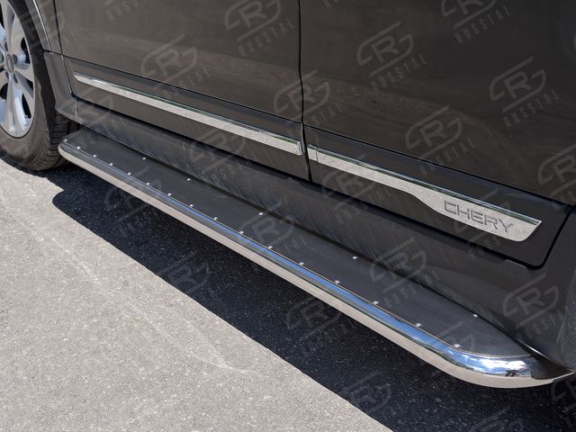 Защита порогов RusStal труба d42 с листом (вариант 3) для Chery Tiggo 5 2014-2016. Артикул CT5L-0022663