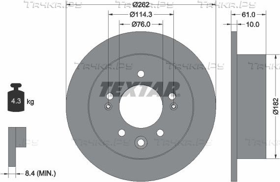 Тормозной диск Textar Pro задний для Hyundai Elantra IV (HD) 2005-2011. Артикул 92240803