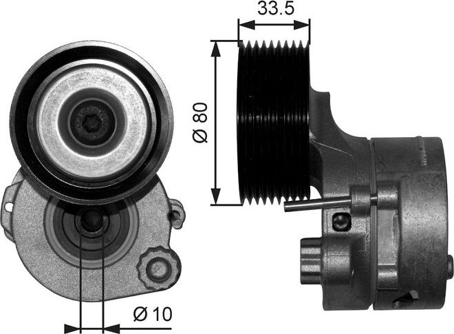 Натяжной ролик (натяжитель) приводного клинового зубчатого ремня Gates (Металл). Артикул T38561