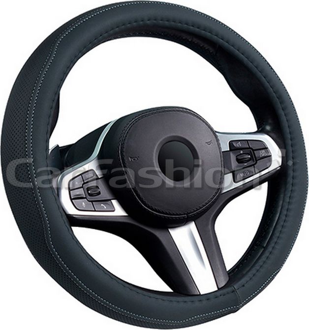 Оплётка на руль CarFashion Derby (размер M, экокожа, цвет ЧЕРНЫЙ/СЕРЫЙ). Артикул 31631