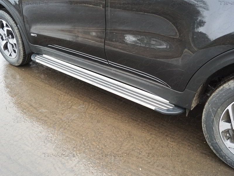 Пороги алюминиевые ТСС Slim Line Silver 1720 мм Kia Sportage IV рестайлинг (QL) 2018-2022. Артикул KIASPORT18-38S