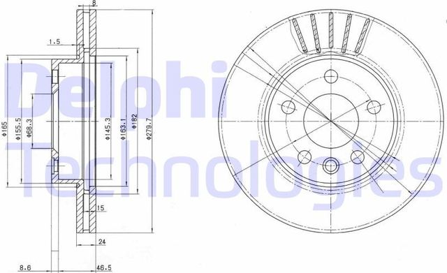 Тормозной диск Delphi передний для Volkswagen Transporter T4 1990-2003. Артикул BG3417