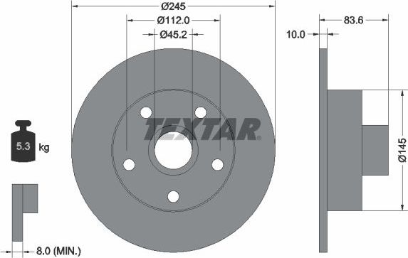 Тормозной диск Textar Pro задний для Audi A4 I (B5) 1994-2001. Артикул 92072103