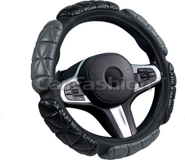 Оплётка на руль CarFashion Balloon (размер M, экокожа, цвет ЧЕРНЫЙ/СЕРЫЙ). Артикул 31647