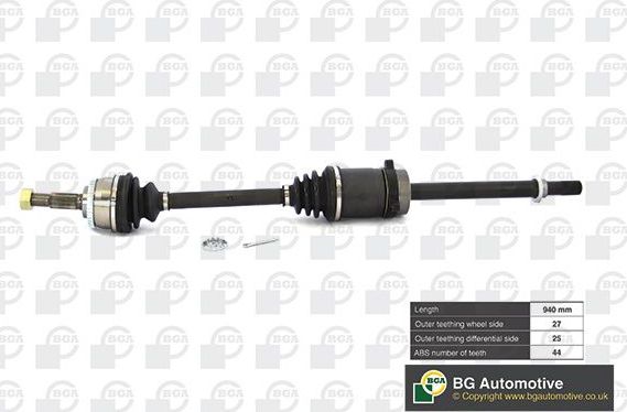 Полуось (привод в сборе, приводной вал) BGA передняя правая для Nissan Primera P11 1996-2002. Артикул DS6304RA