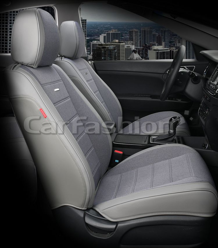 Чехлы универсальные каркасные CarFashion 5D Mayer на передние сидения авто, цвет Темно-серый/Темно-серый/Серый. Артикул 21508
