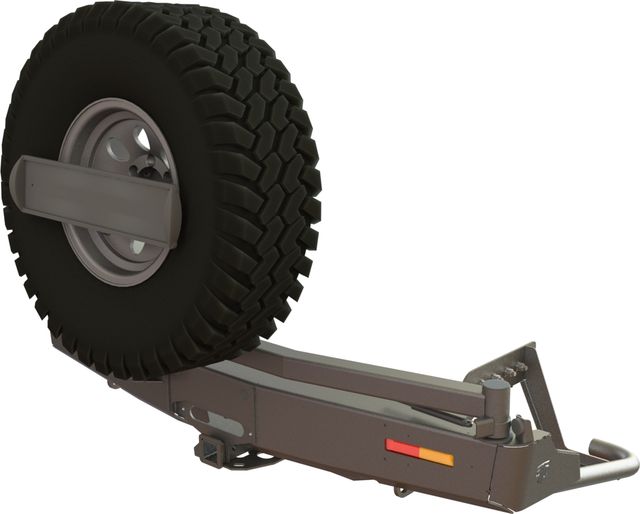 Бампер силовой STC задний для Mitsubishi L200 V 2019-2026 с квадратом под фаркоп, площадкой под лебедку, кронштейном крепления запасного колеса по центру, кронштейном крепления гос номера и дублирующими фонарями. Артикул STC-ML200/19-BR-W-C1-L1