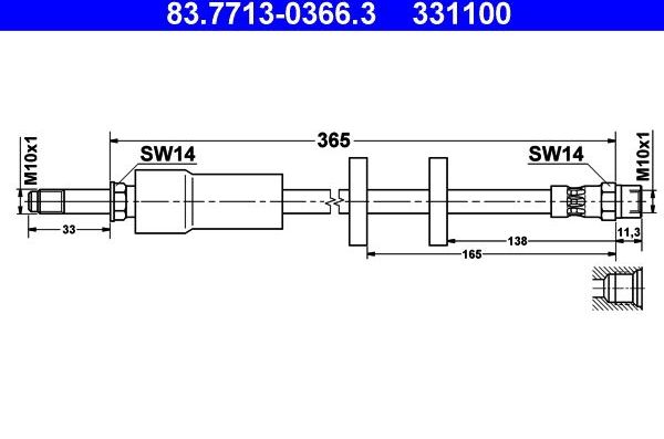 Тормозной шланг ATE передний для Volvo XC90 I 2002-2014. Артикул 83.7713-0366.3