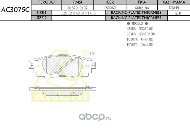 Тормозные колодки ANCHI Anchi. Артикул AC3075C