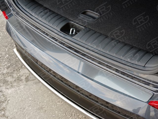 Декоративная защита на задний бампер (лист нерж зеркальный) для Hyundai Tucson III 2015-2018. Артикул HTN-002243