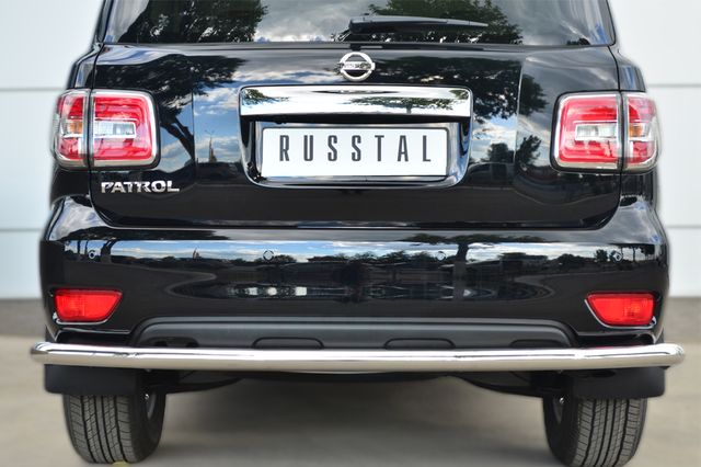 Защита RusStal заднего бампера d63 (секции) для Nissan Patrol Y62 2014-2026. Артикул PATZ-001737