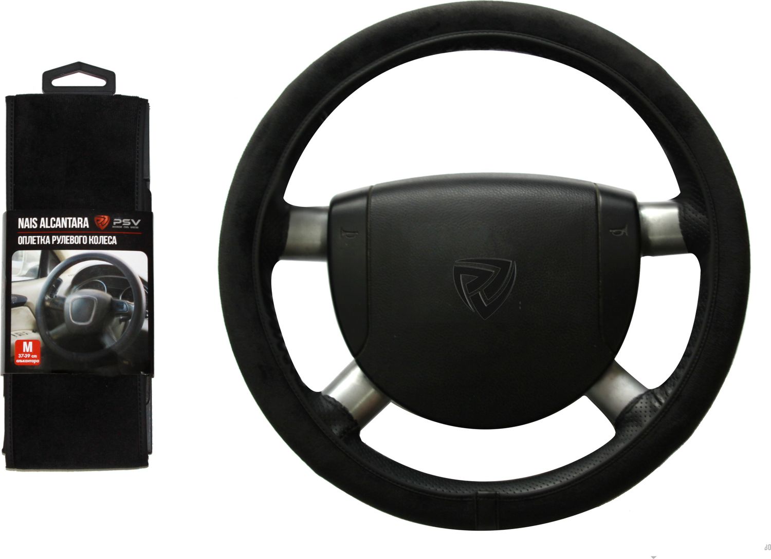 Оплётка на руль PSV Nais Alcantara (размер M, алькантара, цвет ЧЕРНЫЙ/ЧЕРНЫЙ). Артикул 129826