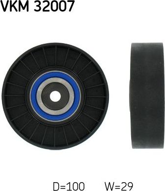 Направляющий (ведущий) ролик приводного поликлинового ремня SKF для Lancia Delta II (836) 1996-1999. Артикул VKM 32007
