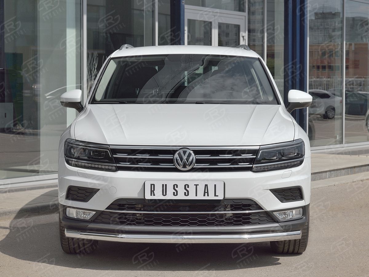 Защита RusStal переднего бампера d63 секции для Volkswagen Tiguan II 2016-2020 (кроме Off Road). Артикул VGZ-002714