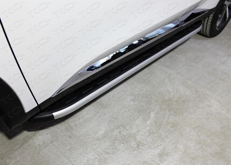 Пороги алюминиевые ТСС с пластиковой накладкой 1720 мм для Haval F7 (1,5 л, 4WD) 2019-2022. Артикул HAVF719-34AL