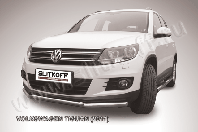 Защита Slitkoff переднего бампера d57/42 двойная для Volkswagen Tiguan 2011-2016. Артикул VWTIG-003
