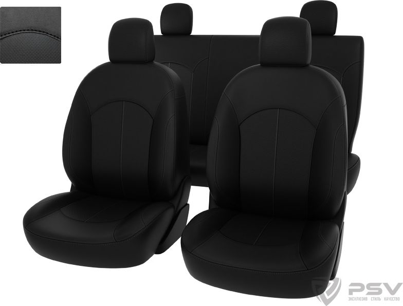 Чехлы PSV Оригинал на сидения для Renault Logan 2014-2026, цвет Черный/отстрочка черная. Артикул 124854