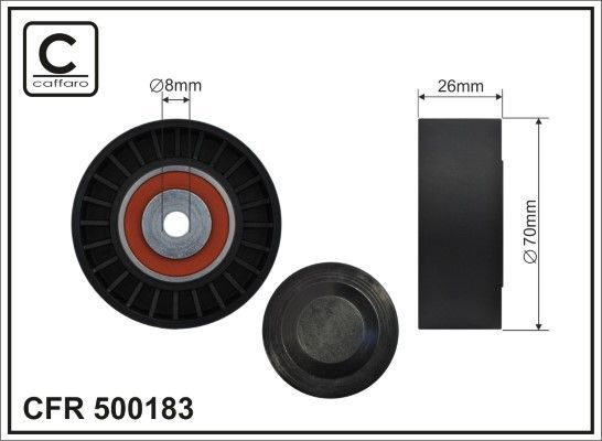 Натяжной ролик (натяжитель) приводного поликлинового ремня Caffaro (полимерный материал). Артикул 500183