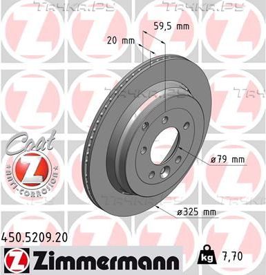 Тормозной диск Zimmermann Coat Z задний для Land Rover Discovery III 2004-2009. Артикул 450.5209.20