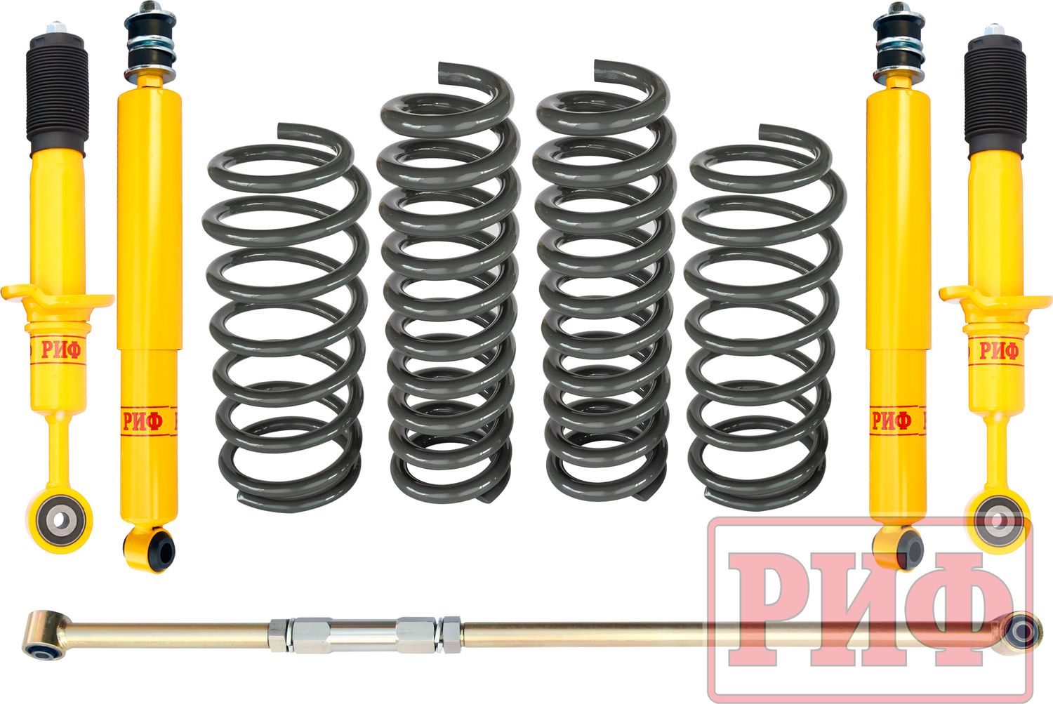 Лифт-комплект РИФ мягкий для Toyota Land Cruiser 200 2008-2021, лифт 25 мм, нагрузка передних пружин +50 кг, задних рессор  до +0-100 кг. Артикул RIF-TLC200-A