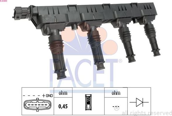 Катушка зажигания Facet Made in Italy - OE Equivalent. Артикул 9.6300