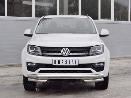 Защита RusStal переднего бампера d63 секция-d63 уголки для Volkswagen Amarok I 2016-2024. Артикул VAMZ-002535