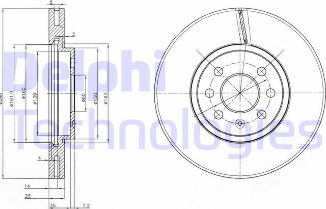 Тормозной диск Delphi передний для Opel Combo C 2004-2012. Артикул BG3989