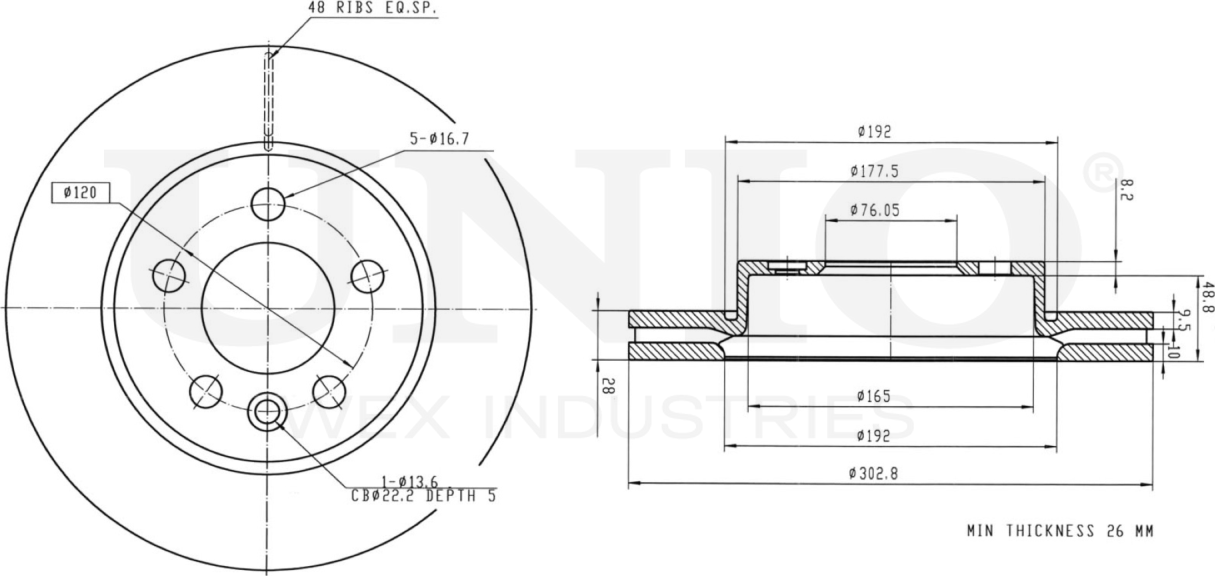 Диск тормозной (Unio). Артикул BRD-20364