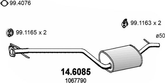 Глушитель (средняя часть) Asso для Ford Focus I 1998-2004. Артикул 14.6085