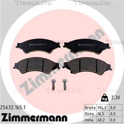 Тормозные колодки Zimmermann передние для Ford Ranger III 2011-2015. Артикул 25632.165.1