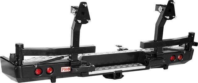 Бампер силовой РИФ задний с квадратом под фаркоп, 2-мя калитками и фонарями стандарт для ГАЗ Соболь 22177, 27527 1998-2026. Артикул RIFGAZ-21122
