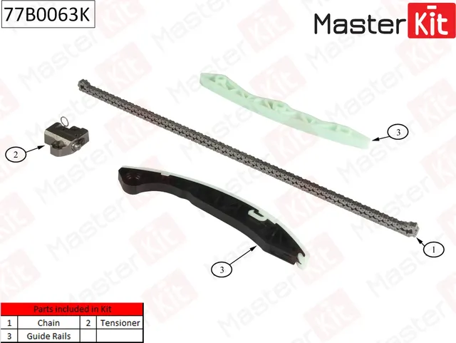 77B0063K Комплект цепи ГРМ HYUNDAI ix35/Santa Fe II/SONATA  G4KD/G4KE 2.0L-2.4L 08-14 (без звездочек (Master KIT) Master KIT. Артикул 77b0063k