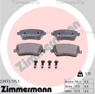 Тормозные колодки Zimmermann передние для Renault Clio V 2008-2026. Артикул 23973.175.1