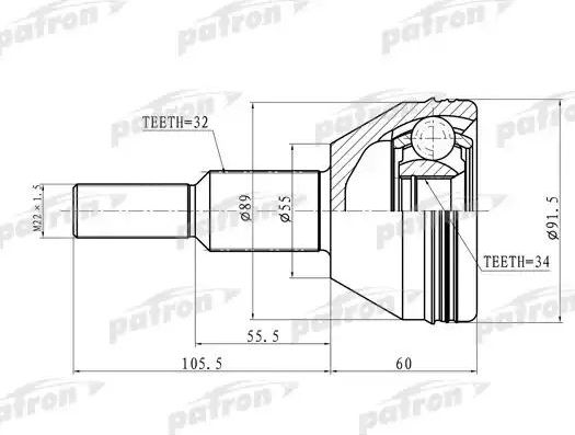 Шрус наружный (граната) Patron передний для Chrysler Grand Voyager V 2007-2026. Артикул PCV6908