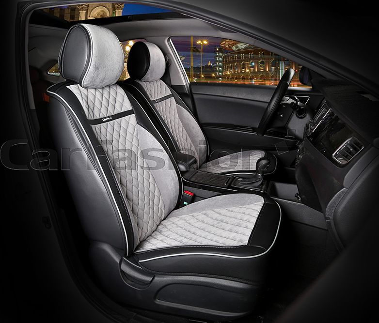 Накидки универсальные CarFashion Barcelona на переднее сидения авто, цвет Черный/Серый/Черный/Серый. Артикул 21982