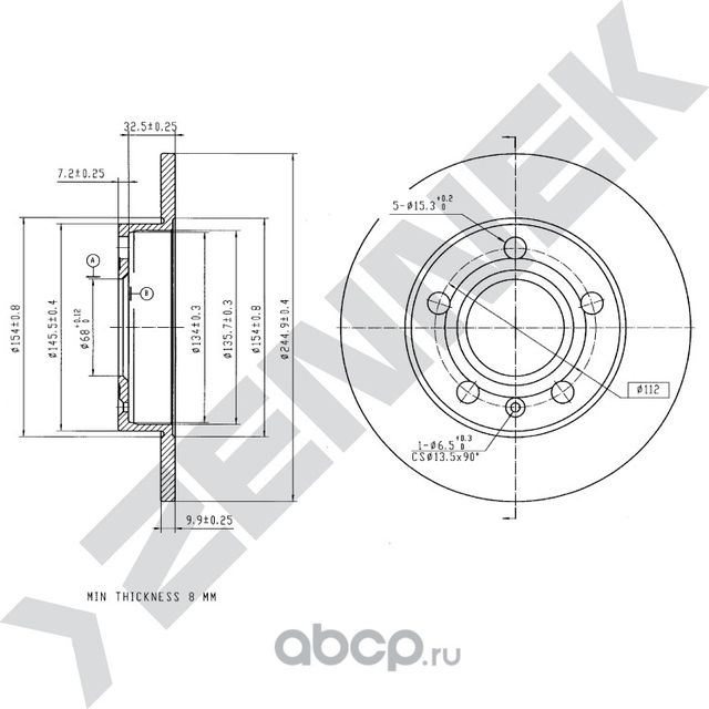 Диск тормозной задний AUDI 80 B4 91-00 (Zennek). Артикул DBD0080