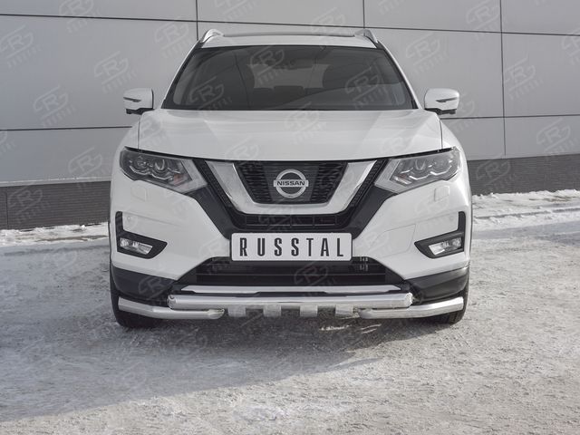 Защита RusStal переднего бампера d63 дуга-d63 уголки+клыки для Nissan X-Trail T32 рестайлинг 2018-2026. Артикул NXZ-003150