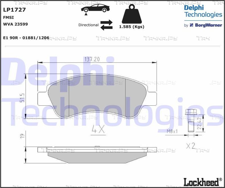 Тормозные колодки Delphi (Low-Metallic) передние для Peugeot 208 I 2012-2019. Артикул LP1727