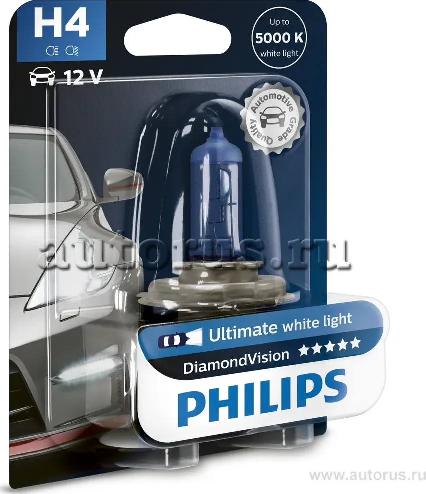 Лампа 12V H4 60/55W P43t-38 5000K блистер (1шт.) Diamond Vision PHILIPS. Артикул 12342DVB1