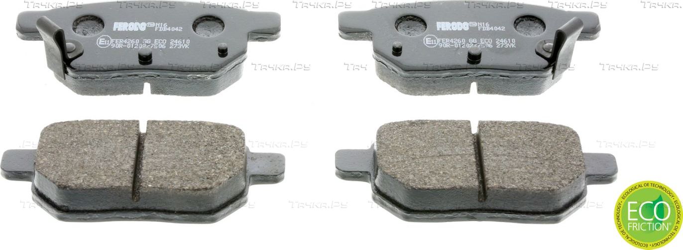 Тормозные колодки Ferodo Premier Eco Friction задние для Toyota Yaris II 2005-2013. Артикул FDB4042