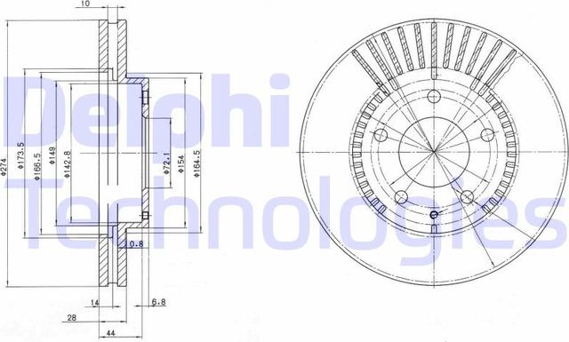 Тормозной диск Delphi передний для Mazda MPV II (LW) 1999-2006. Артикул BG3232