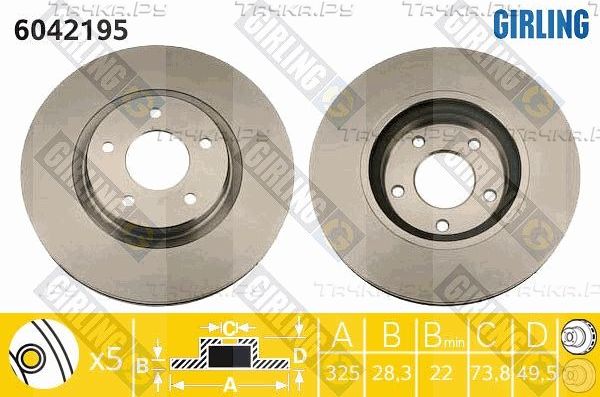 Тормозной диск Girling передний для Jaguar XK II 2006-2014. Артикул 6042195